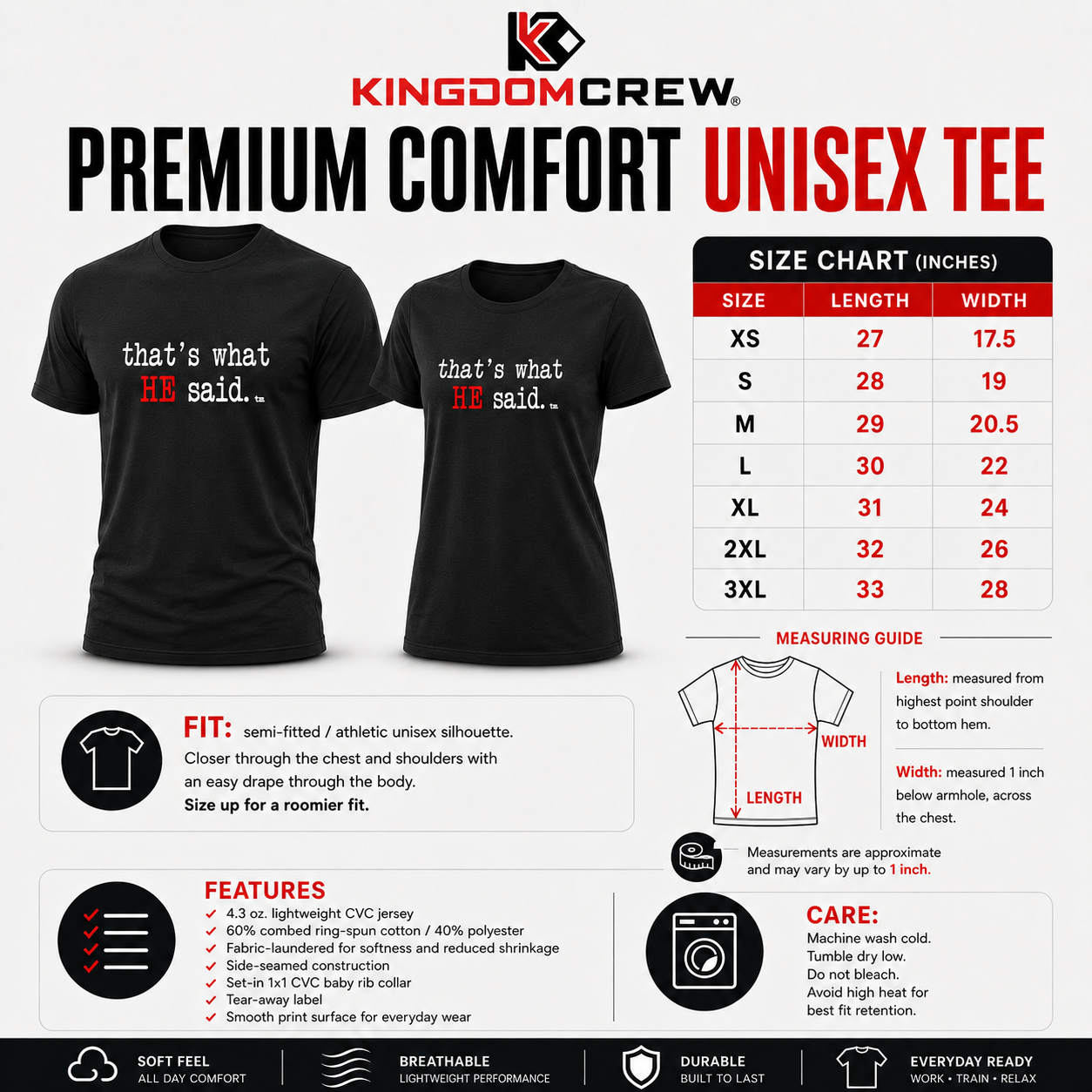 Size chart for 