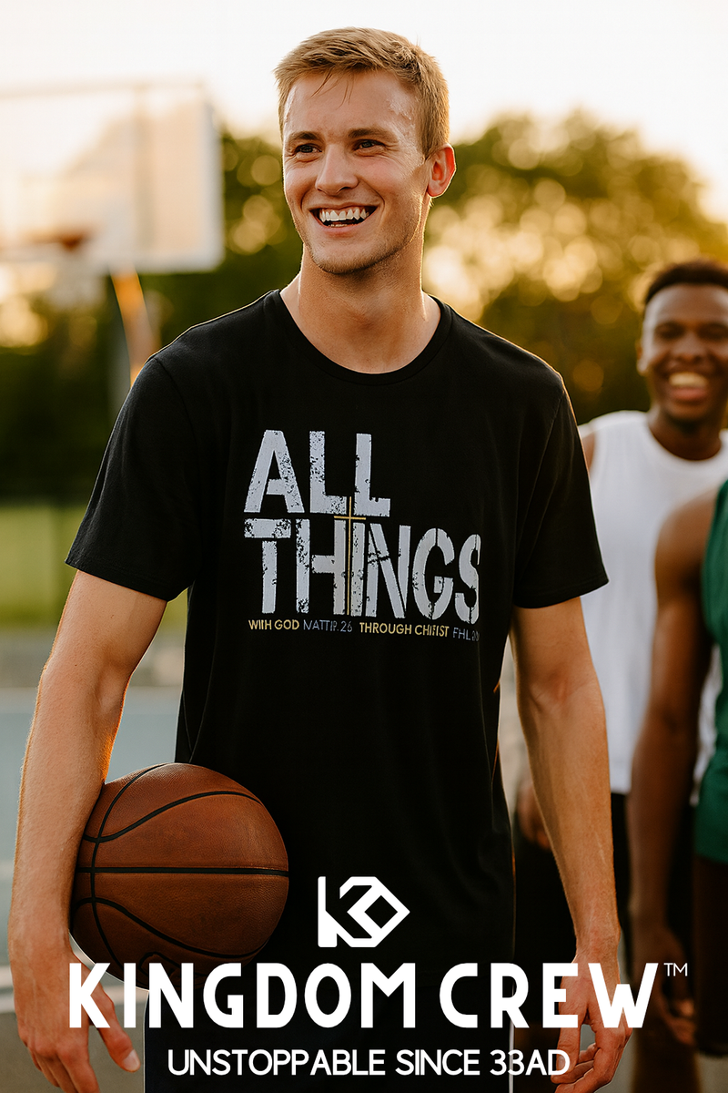 ALL THINGS™ Cross – Athletic Unisex Tee – Silver and Gold