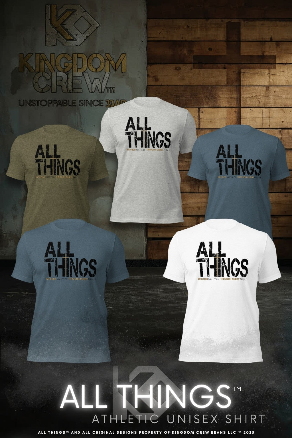 ALL THINGS™ Cross – Athletic Unisex Tee – Comfort Heather Black and Gold
