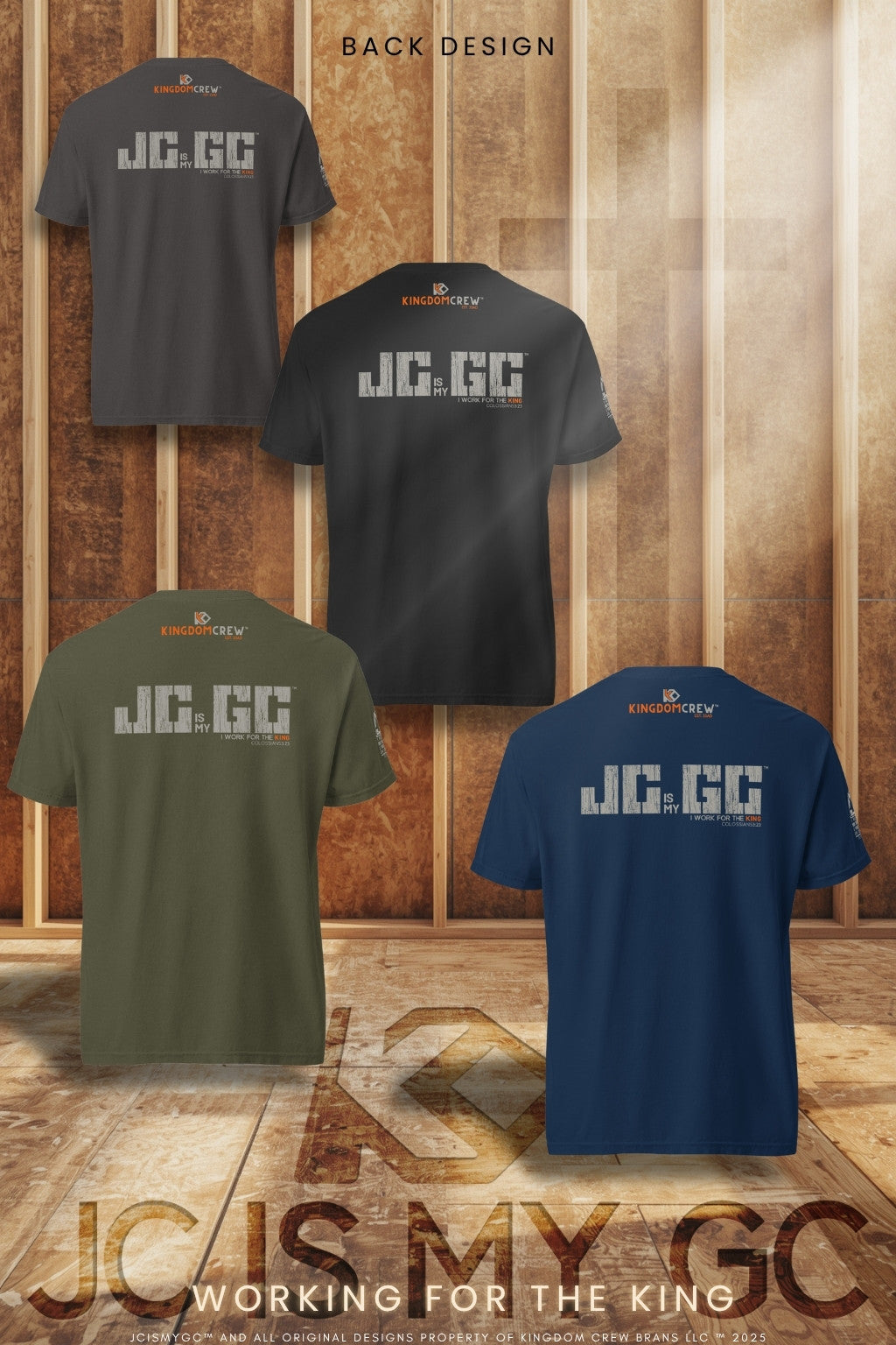 J.C. is my G.C.™ Heavyweight Premium Shirt -Back Graphic- Dark shirt variations