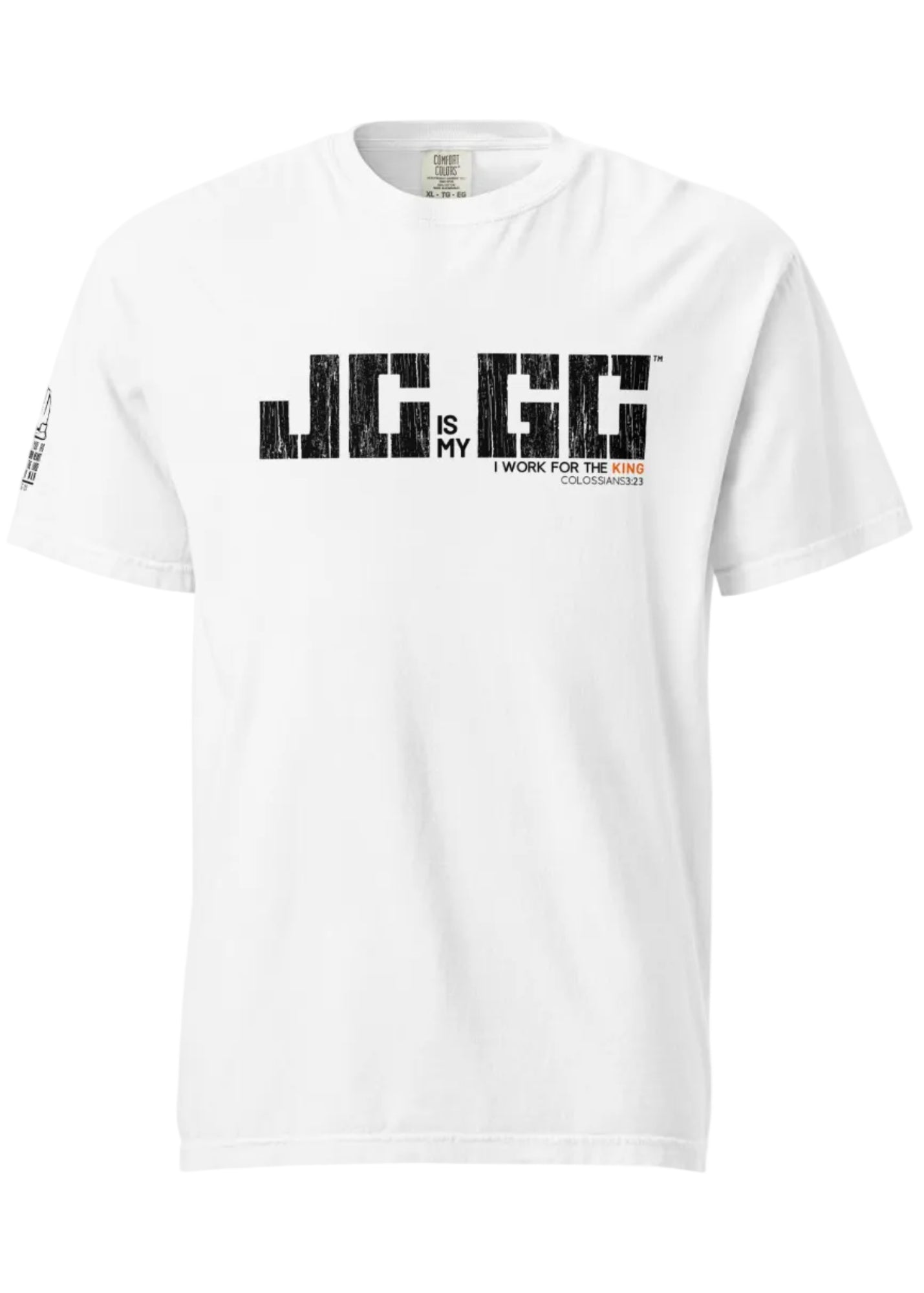 JC is my GC Christian work shirt front print white with black design
