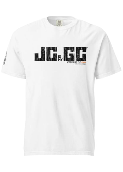 JC is my GC Christian work shirt front print white with black design