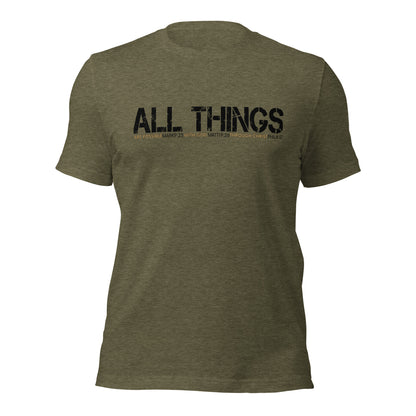 ALL THINGS™ – Athletic Unisex Tee – Comfort Heather Black and Gold