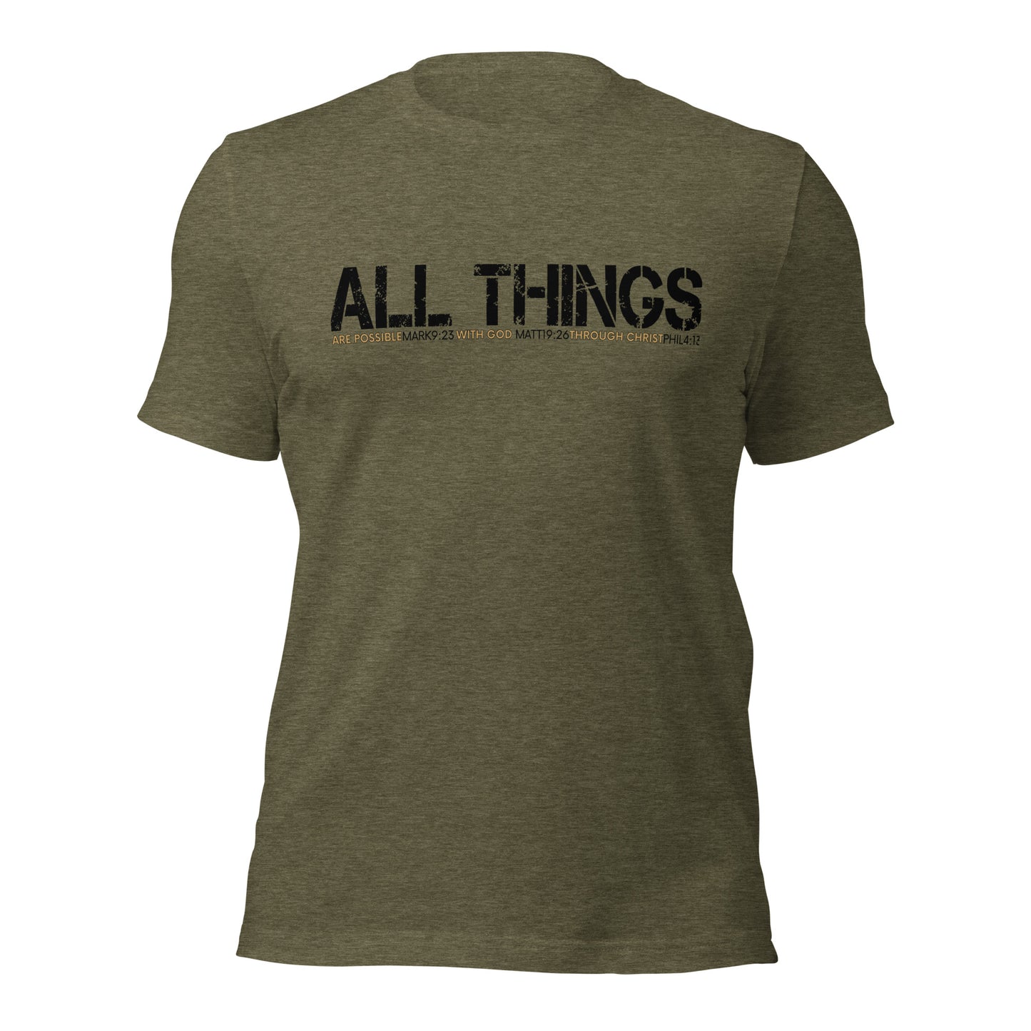 ALL THINGS™ – Athletic Unisex Tee – Comfort Heather Black and Gold