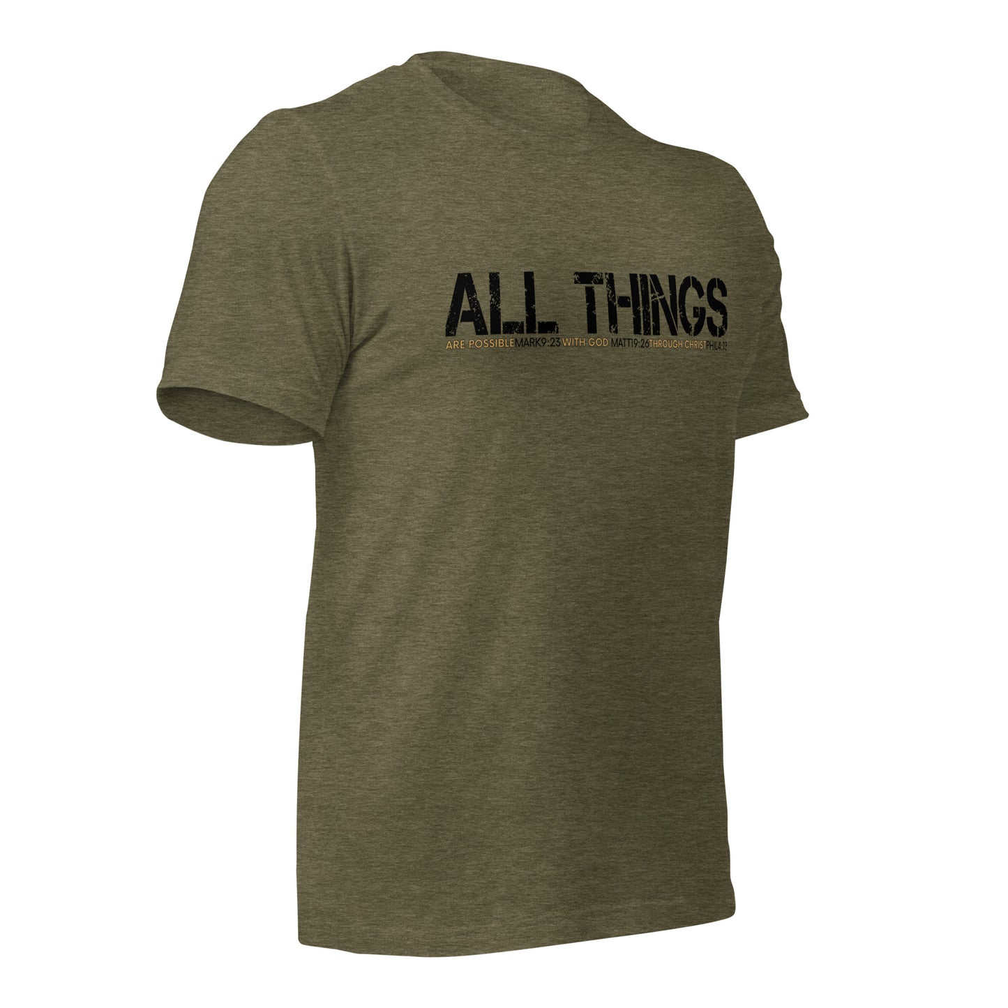 ALL THINGS™ – Athletic Unisex Tee – Comfort Heather Black and Gold