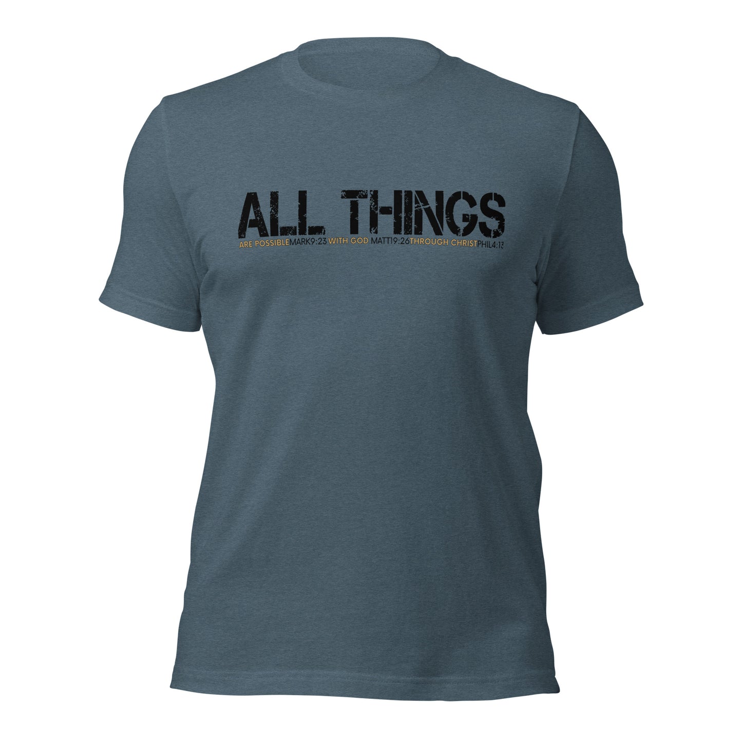 ALL THINGS™ – Athletic Unisex Tee – Comfort Heather Black and Gold