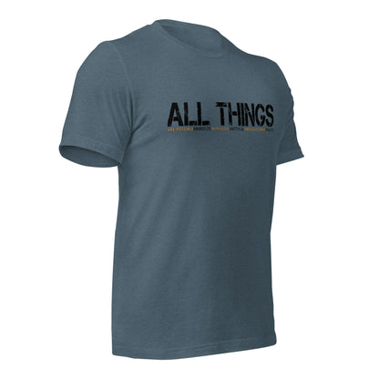 ALL THINGS™ – Athletic Unisex Tee – Comfort Heather Black and Gold