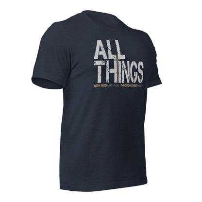 ALL THINGS™ Cross – Athletic Unisex Tee – Comfort Heather Silver and Gold