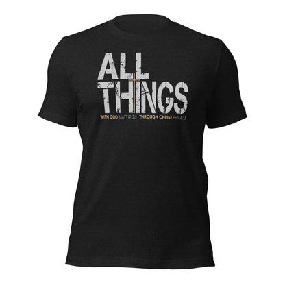 ALL THINGS™ Cross – Athletic Unisex Tee – Comfort Heather Silver and Gold
