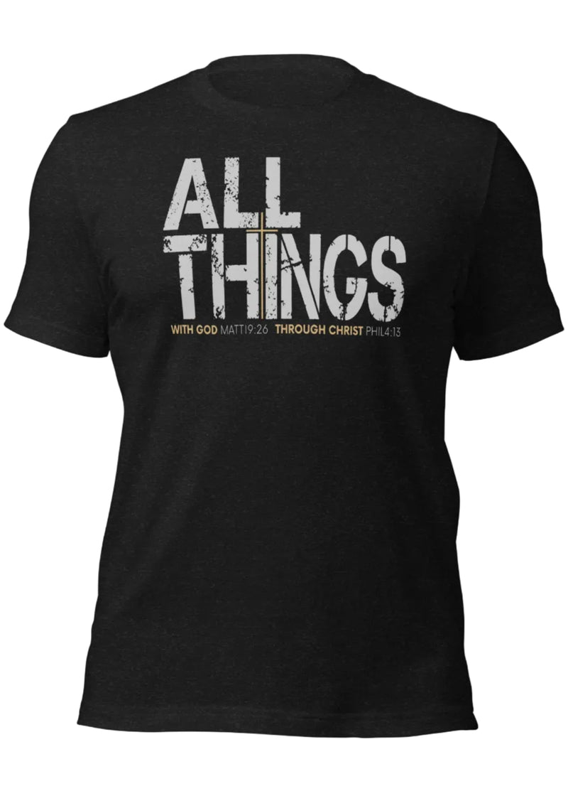 ALL THINGS™ Cross – Athletic Unisex Tee – Silver and Gold