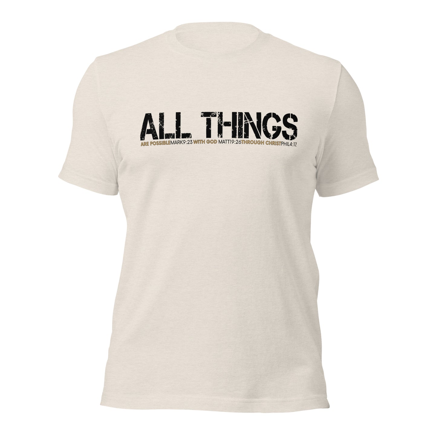 ALL THINGS™ – Athletic Unisex Tee – Comfort Heather Black and Gold