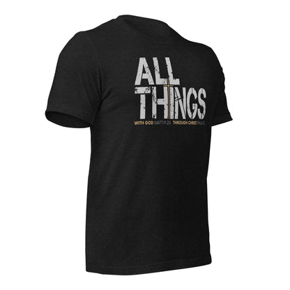 ALL THINGS™ Cross – Athletic Unisex Tee – Comfort Heather Silver and Gold