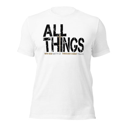 ALL THINGS™ Cross – Athletic Unisex Tee – Comfort Heather Black and Gold
