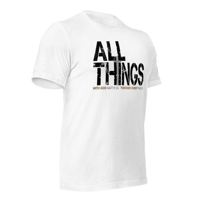 ALL THINGS™ Cross – Athletic Unisex Tee – Comfort Heather Black and Gold