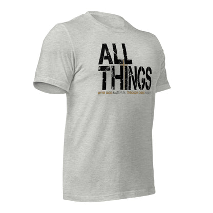 ALL THINGS™ Cross – Athletic Unisex Tee – Comfort Heather Black and Gold