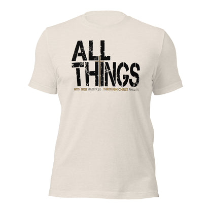 ALL THINGS™ Cross – Athletic Unisex Tee – Comfort Heather Black and Gold