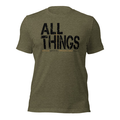 ALL THINGS™ Cross – Athletic Unisex Tee – Comfort Heather Black and Gold