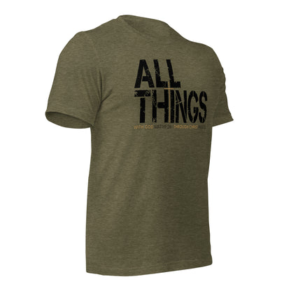 ALL THINGS™ Cross – Athletic Unisex Tee – Comfort Heather Black and Gold