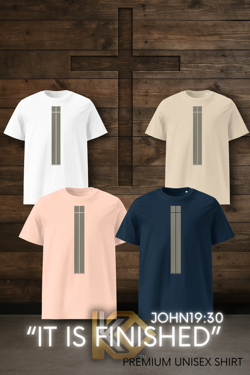 "FINISHED" JOHN19:30 Premium Unisex Shirt - Dark Tan Cross