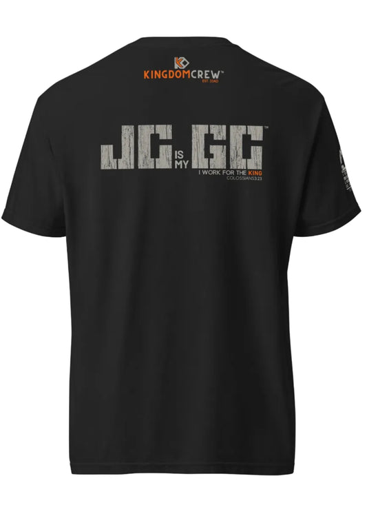 J.C. is my G.C.™ Heavyweight Premium Shirt -Back - Grey & Orange