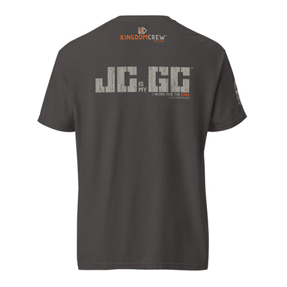 J.C. is my G.C.™ Heavyweight Premium Shirt -Back - Grey & Orange