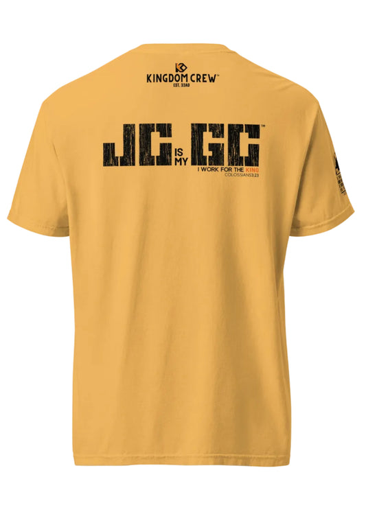 J.C. is my G.C.™ Heavyweight Premium Shirt - Back - Orange & Black