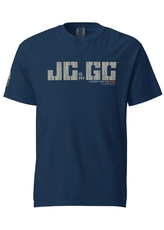 J.C. is my G.C.™ Heavyweight Premium Shirt -Front - Grey & Orange